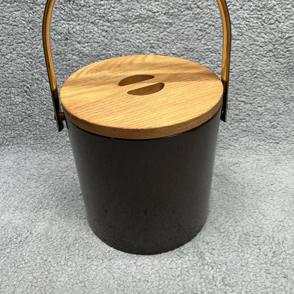 Morgan Brigade Ice Bucket Brown Vintage Mid Century Modern MCM Solid‎ Wood Lid